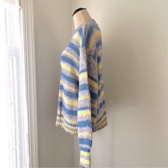 🌸NWT Multi Color Block Mix Striped Balloon Sleeve Cozy Knit Sweater - Picture 10 of 11